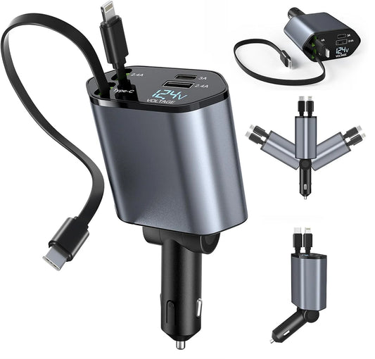 4 in 1Retractable Car Charger 120W Fast Charger